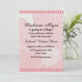 Roze en witte streep "Off to College" uitnodigen Kaart (Staand voorkant)