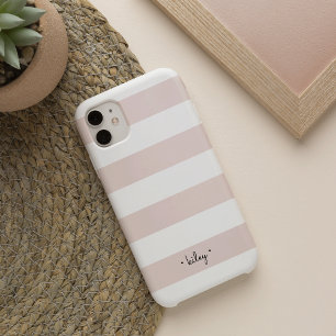 Roze en Witte Streep Personalized iPhone 13 Hoesje