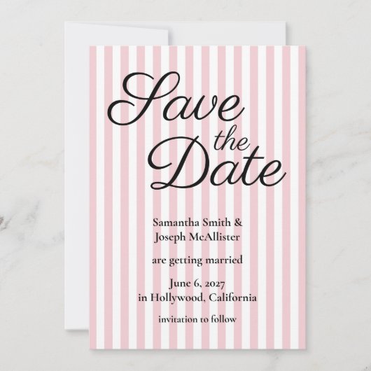 Roze en witte streep save the date (Voorkant)