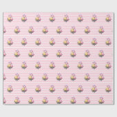 Roze en witte streep Shabby Floral Chic Gift Wrap Cadeaupapier (Vlak)