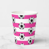 Roze en Witte Streep Voetbal Papieren beker (Links)