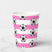Roze en Witte Streep Voetbal Papieren beker (Links)