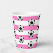 Roze en Witte Streep Voetbal Papieren beker (Voorkant)