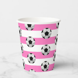 Roze en Witte Streep Voetbal Papieren beker