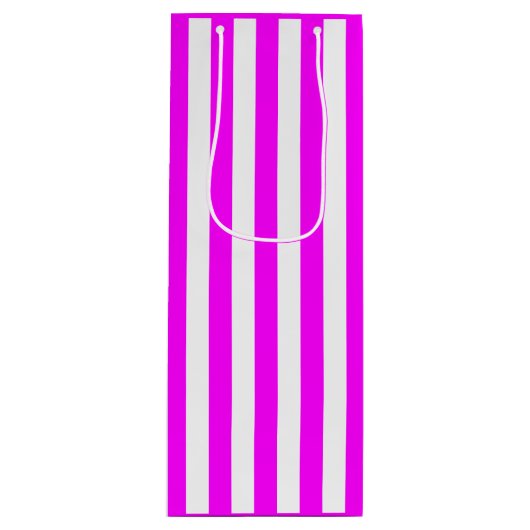 Roze en witte streep wijn cadeautas (Voorkant)