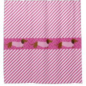 Roze en witte strepe dachshund-gordijn douchegordijn (Voorkant)
