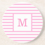 Roze en witte strepen Aangepaste monogram Sandston Zandsteen Onderzetter<br><div class="desc">Haal een schattig klein,  eenvoudig,  modern baby roze en wit gestript onderzetter met je eigen monogram of initialen,  naar je luie thuis of kantoor! Gemaakt met zandsteen. Pas het aan met uw favoriete lettertype en kleur om het tot uw enige gelukkige onderzetter te maken!</div>