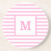 Roze en witte strepen Aangepaste monogram Sandston Zandsteen Onderzetter (Voorkant)