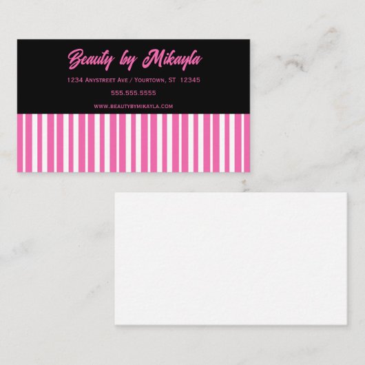 Roze en witte strepen Beauty Style Salon Visitekaartje (Voorkant / Achterkant)