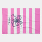Roze en witte strepen Blauw nitisch octopus Theedoek (Horizontaal)
