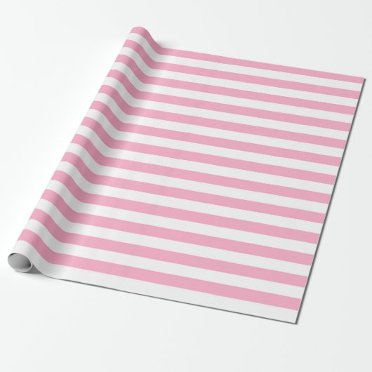 Roze en witte strepen cadeaupapier (Uitgerold)