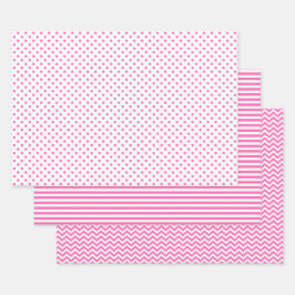Roze en witte strepen Chevron Polka Dots Inpakpapier Vel