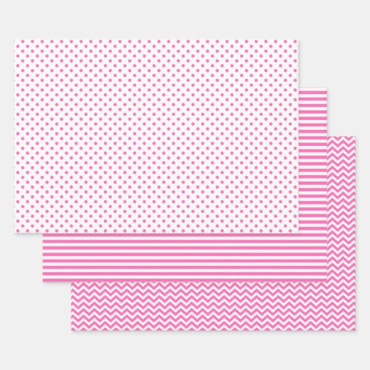 Roze en witte strepen Chevron Polka Dots Inpakpapier Vel (Set)