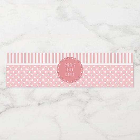 Roze en witte strepen en Polka Dot Monogram Waterfles Etiket (Enkel label)