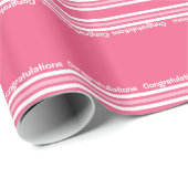 Roze en witte strepen gefeliciteerd cadeaupapier (Rol Hoek)
