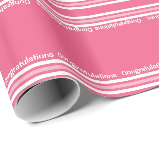 Roze en witte strepen gefeliciteerd cadeaupapier (Rol Hoek)
