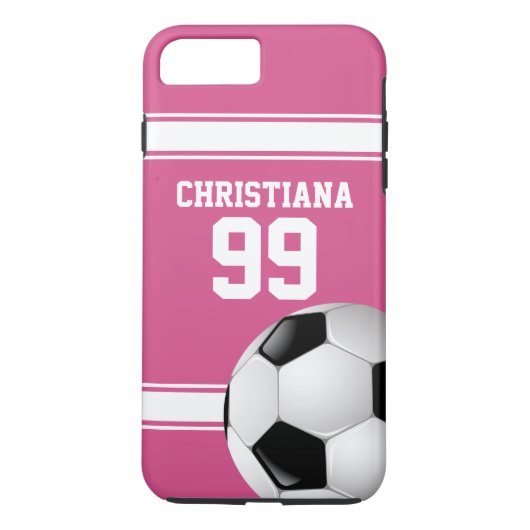 Roze en witte strepen Jersey Voetbal Case-Mate iPhone Case (Achterkant)