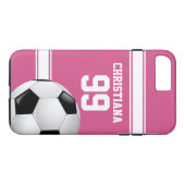 Roze en witte strepen Jersey Voetbal Case-Mate iPhone Case (Achterkant (Horizontaal))