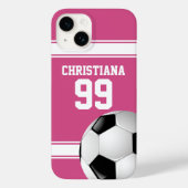 Roze en witte strepen Jersey Voetbal Case-Mate iPhone Case (Achterkant)