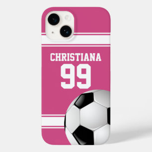 Roze en witte strepen Jersey Voetbal Case-Mate iPhone 14 Hoesje