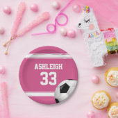 Roze en witte strepen Jersey Voetbal Papieren Bordje (Feest)