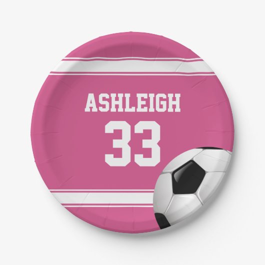 Roze en witte strepen Jersey Voetbal Papieren Bordje (Voorkant)