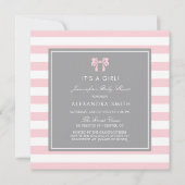 Roze en witte strepen met Baby shower van boog Kaart (Voorkant)