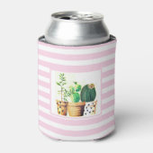 Roze en witte strepen met Cactus Succulents Foam Blikjeskoeler (Blikje Voorkant)