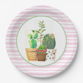 Roze en witte strepen met Cactus Succulents Papieren Bordje (Voorkant)