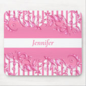  roze en witte strepen met een ontwerp van Floral Muismat (Voorkant)