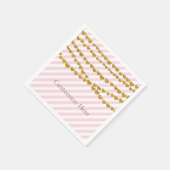 Roze en witte strepen met Gold Hearts Party Servet (Hoek)
