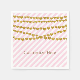 Roze en witte strepen met gouden harten feest servet