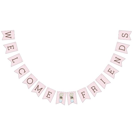 Roze en witte strepen met Mason Jar Baby shower Vlaggetjes (Alle)