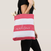 Roze en witte strepen met naam Typografie Tote Bag (Dichtbij)