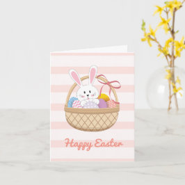 Roze en witte strepen paasbundel in mandje kaart