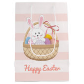 Roze en witte strepen paasbundel in mandje Kind Medium Cadeauzakje (Achterkant)
