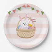 Roze en witte strepen paasbundel in mandje papieren bordje (Voorkant)