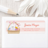 Roze en witte strepen paascent in mandje Kaart Etiket (Insitu)