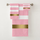 Roze en witte strepen patroongoudaccenten bad handdoek (Insitu)