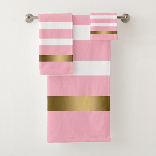 Roze en witte strepen patroongoudaccenten bad handdoek (Insitu)