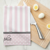 Roze en witte strepen Stippen Theedoek (Quarter Fold)