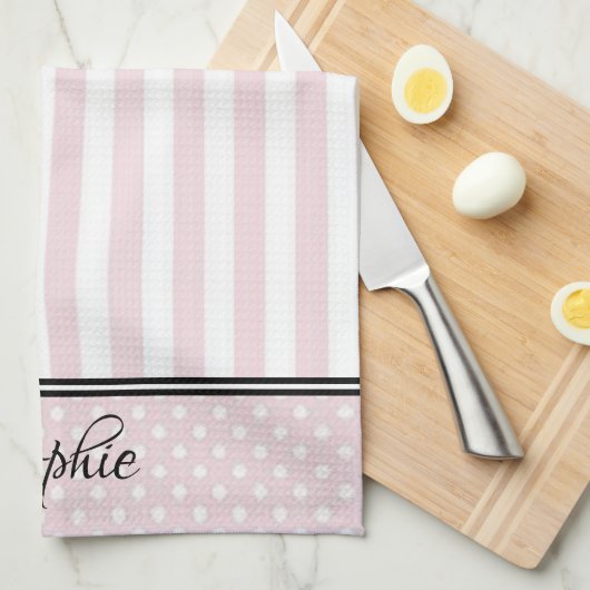 Roze en witte strepen Stippen Theedoek (Quarter Fold)