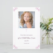 Roze en Witte strik Eerste Heilige Communie Menu (Staand voorkant)