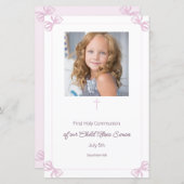 Roze en Witte strik Eerste Heilige Communie Menu (Voorkant / Achterkant)