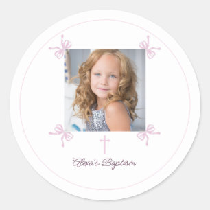Roze en witte strik Eerste Heilige Communie Ronde Sticker
