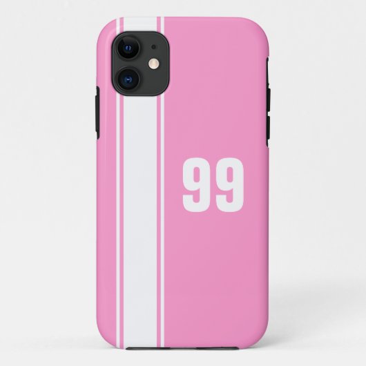 Roze en Witte Stripe Jersey Genummerde iPhone Case (Achterkant)