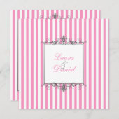 Roze en Witte Stripe met Silver Scroll nodigt uit Kaart (Voorkant / Achterkant)