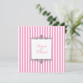 Roze en Witte Stripe met Silver Scroll nodigt uit Kaart (Staand voorkant)