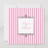 Roze en Witte Stripe met Silver Scroll nodigt uit Kaart (Voorkant)