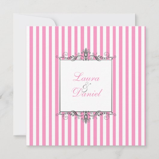Roze en Witte Stripe met Silver Scroll nodigt uit Kaart (Voorkant)
